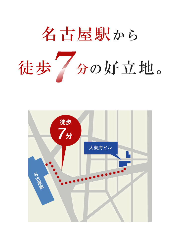 名古屋駅から徒歩7分の好立地。